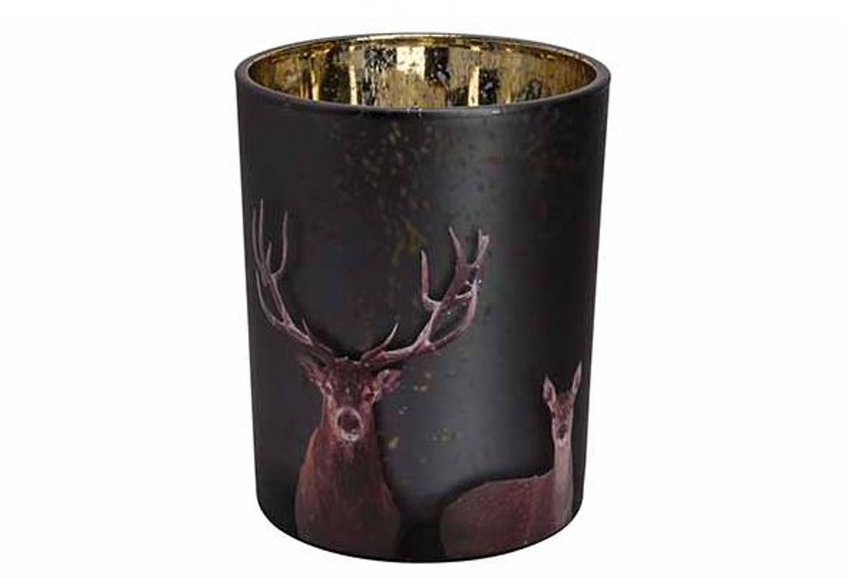 Theelichthouder Deers Groen 10x10xh12,5c M Glas