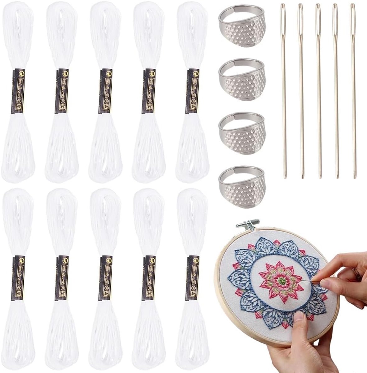 35 strengen 287 m witte sashiko draad quilten katoen borduurwerk floss kruissteek vriendschap armbanden garen string bulk kit met naalden en ringen voor het met de hand naaien herstellen