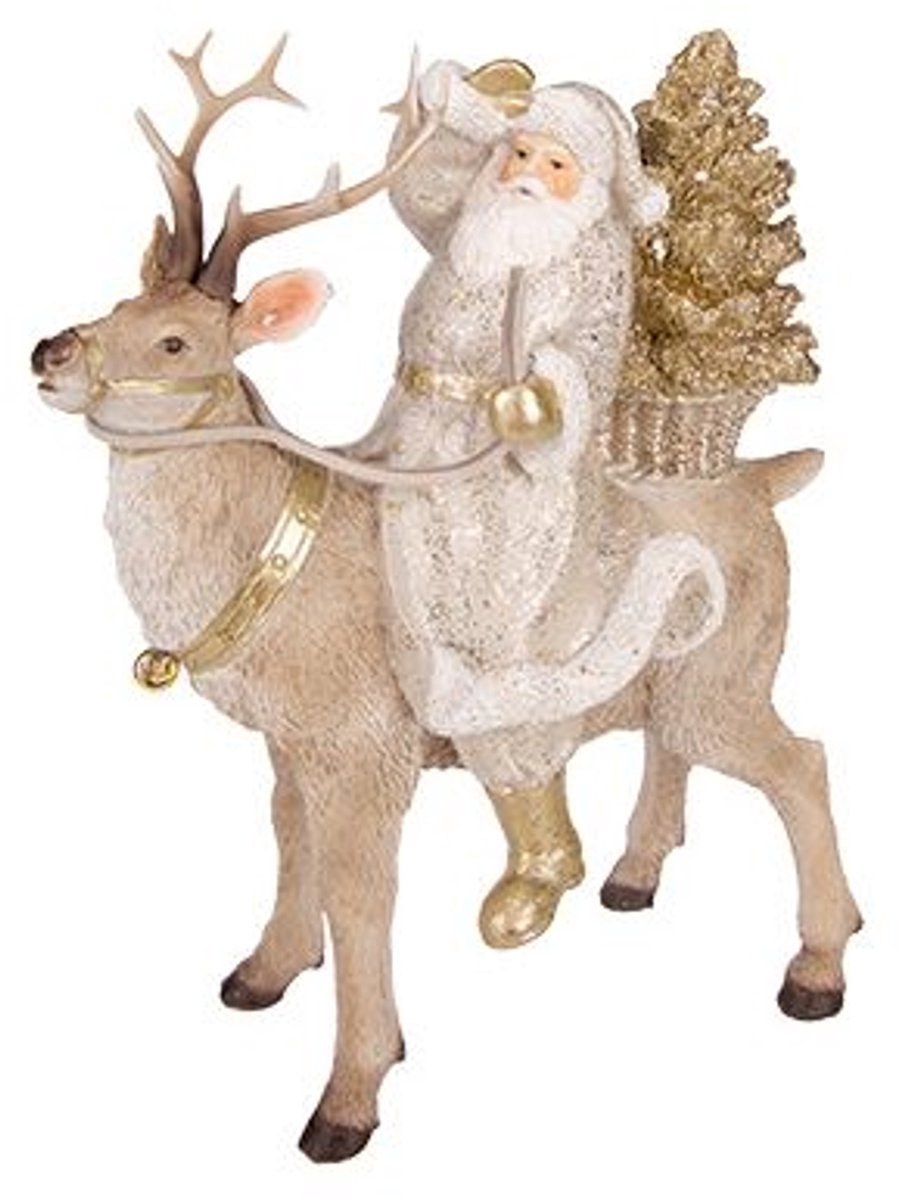 Kerstman Met Rendier Glitter Greige 20x1 1xh25,5cm Andere Resin
