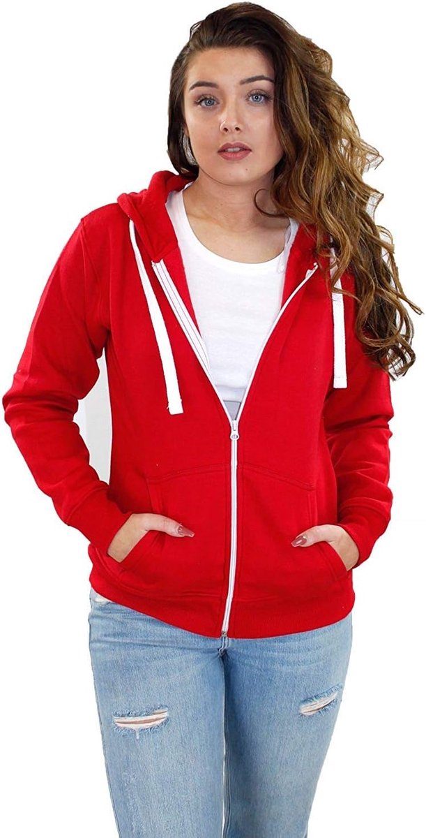 Plain Zip Up Hoodie Sweatshirt Vrouwen Fleece Jas Hooded Top UK 8 Aan 16
