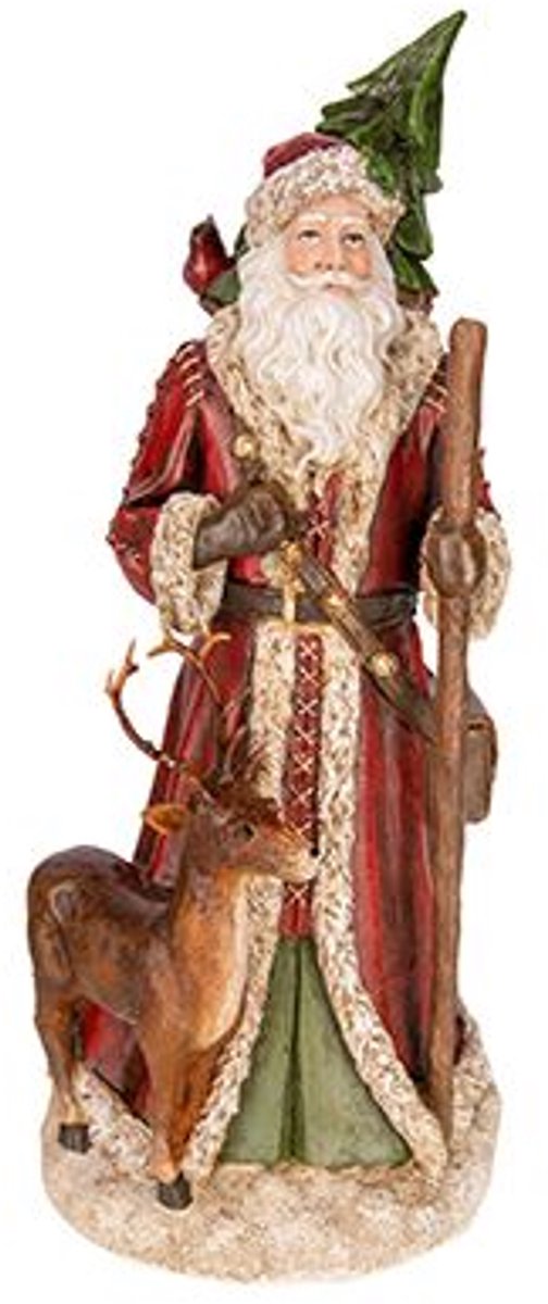 Kerstman With Deer Rood Groen 19x18xh40c M Resin