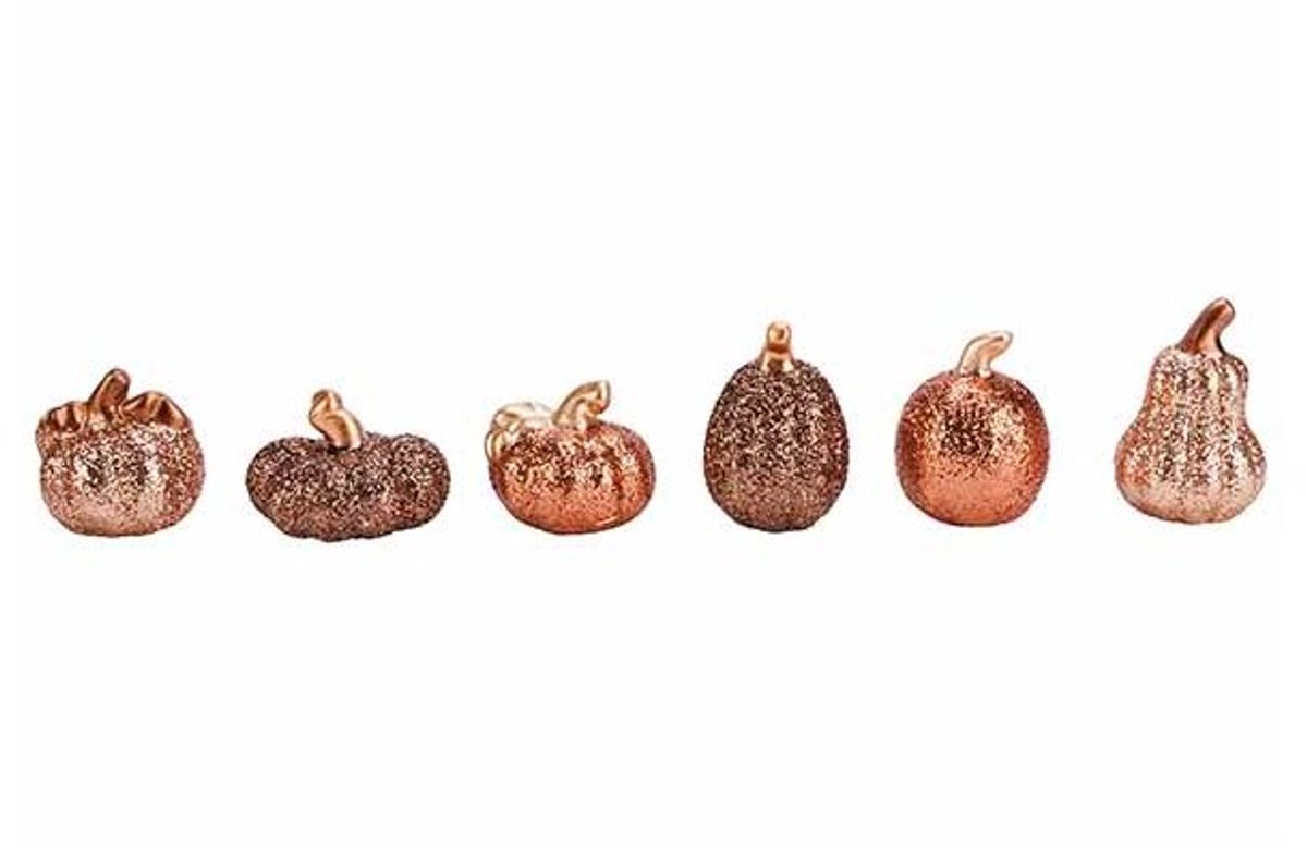 Pompoenen Set6 Glitter Koper 6x4xh5cm Ke Ramiek 13x18x6cm
