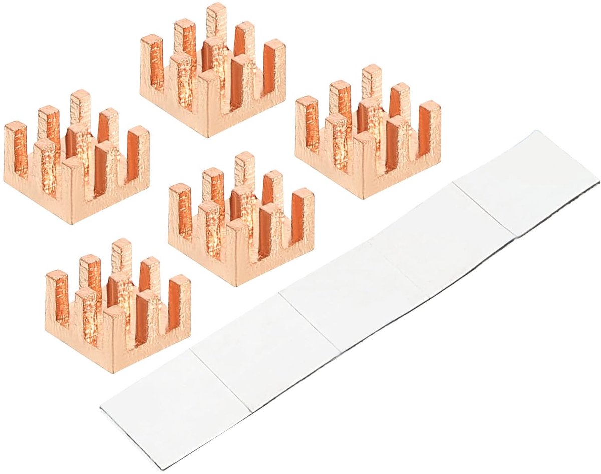 sourcing map 5 stuks koperen koellichaam 6 x 6 x 4 mm met zelfklevend voor IC chipset koeler