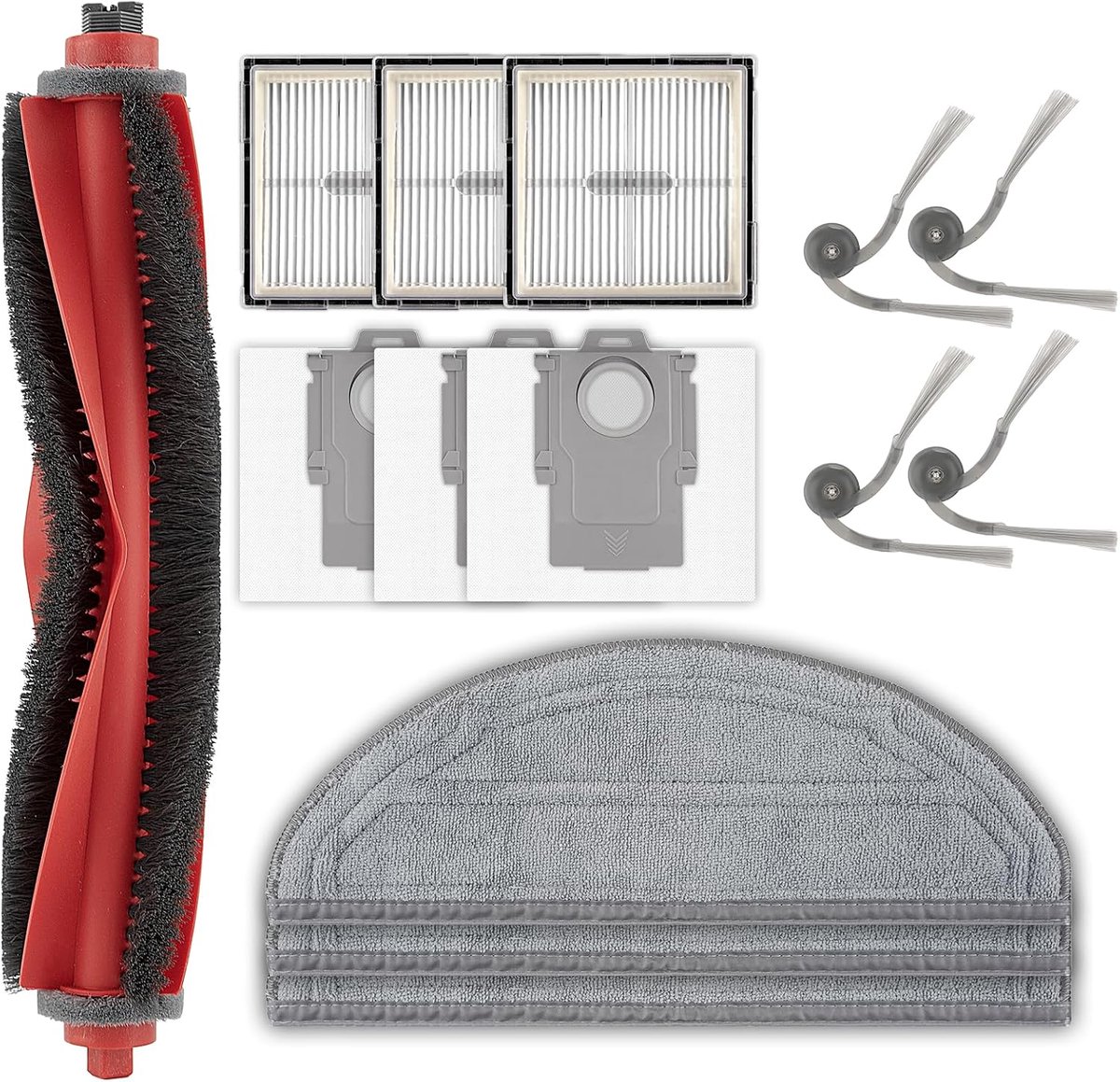(14 stuks) Q10 S5+ reserveonderdelen compatibel met Q10 S5+ robotstofzuiger, 1 rolborstel, 4 zijborstels, 3 HEPA-filters, 3 stofzakken, 3 dweilpads, accessoireset