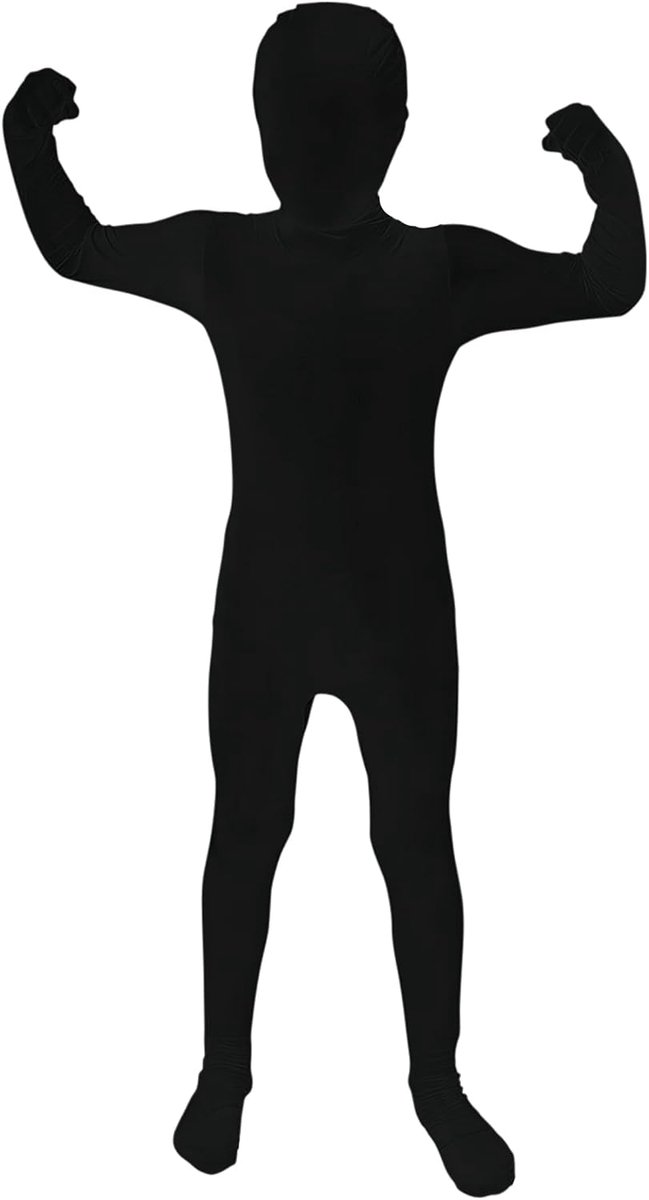 Zwart full-body pak voor kinderen, grappig carnavalskostuum jongens meisjes - M (105 cm - 119 cm)