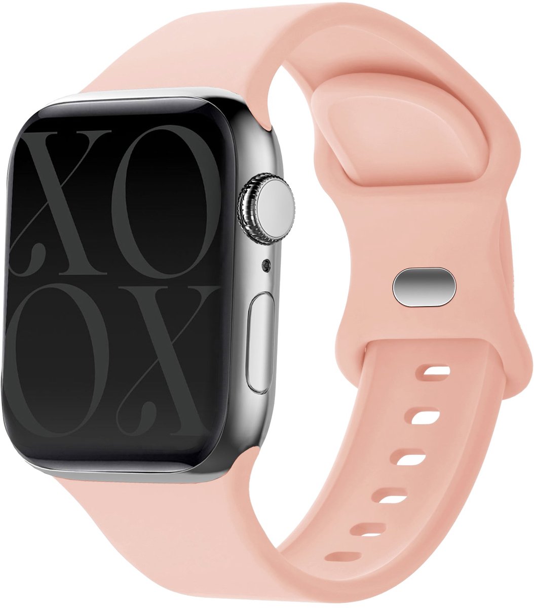 xoxo Wildhearts siliconen bandje - Geschikt voor Apple Watch - Series 1/2/3/4/5/6/7/8/9/10/SE - Maat: 38 mm / 40 mm / 41 mm / 42 mm - Horlogeband - Sport bandje voor iWatch - Lichtroze