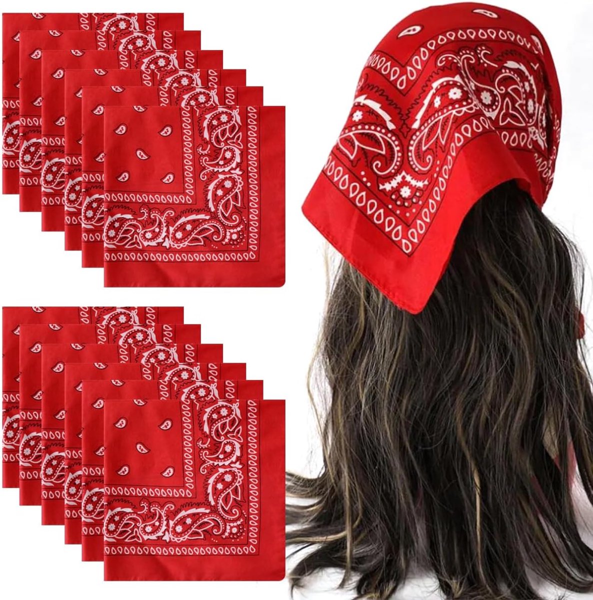 12 stuks, bandana voor dames en heren, halsdoek voor mannen, paisley-patroon, hoofddoek, cowboy halsdoeken, hoofddeksels (55 x 55 cm)