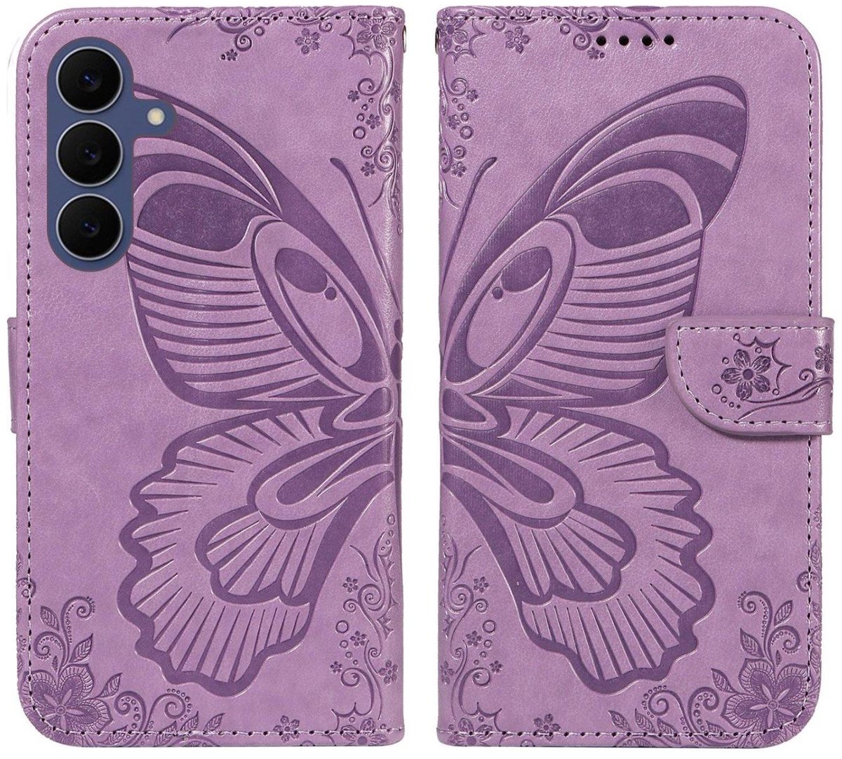 Mobigear Telefoonhoesje geschikt voor Samsung Galaxy S26 FE Hoesje | Mobigear Butterfly Bookcase Portemonnee | Pasjeshouder voor 2 Pasjes | Telefoonhoesje voor Pinpas / OV Kaart / Rijbewijs - Paars