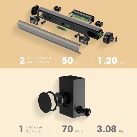 Soundbar met Subwoofer - Home Cinema Systeem - Film Kijken - Dolby Atmos Ondersteuning - 50 Centimeter - Zwart — afbeelding 4