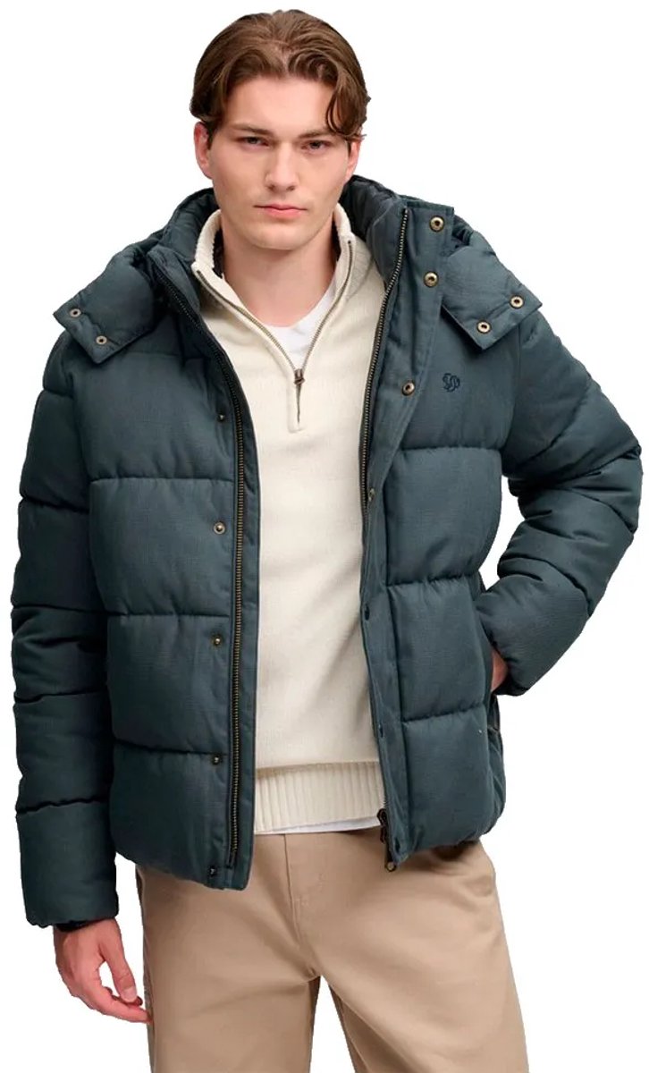 Superdry Premium Geruite Puffer Jas met Capuchon Heren Gewatteerde jassen Marineblauw