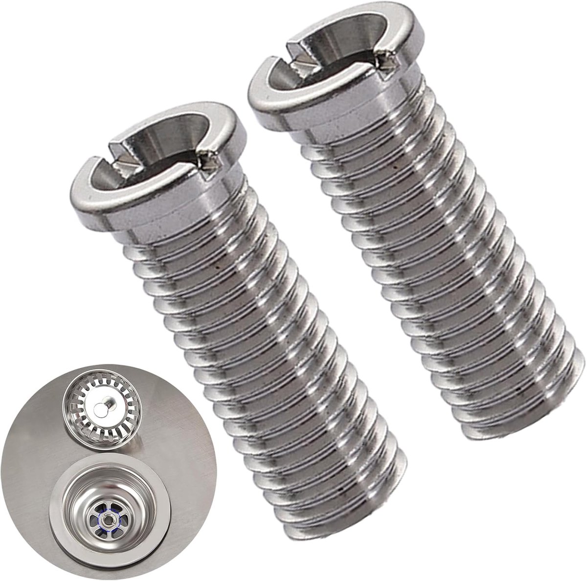 2 stuks zilverkleurige holle schroefspoelbak, M12 x 35 mm roestvrijstalen spoelbak, 35 mm wastafel schroeven, voor zeefventielen, holle schroeven, reserveonderdelen, geschikt voor keukenspoelbakken