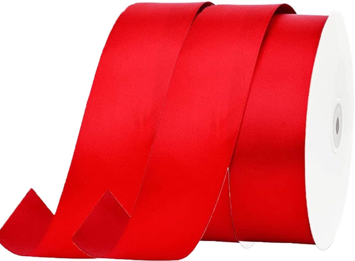 - 2 rollen 22 m satijnen lint decoratie voor bloemen, geschenken, bruiloft, feesten. (breedte 4 cm, rood)