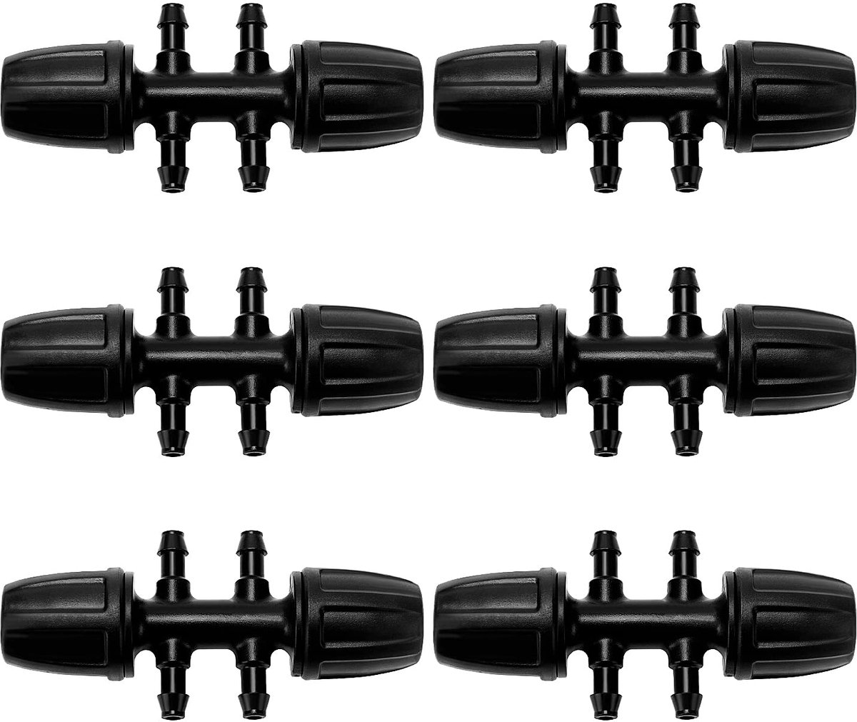 6 Stuks 8/12 mm naar 4/7 mm Barbed Tee Connector voor Druppelirrigatie, 6-Weg Anti-Drop 8/12 mm naar 4/7 mm Irrigatie Buis Fitting, Barbed Tee Irrigatie Buis voor Gazon, Tuin, Zwart