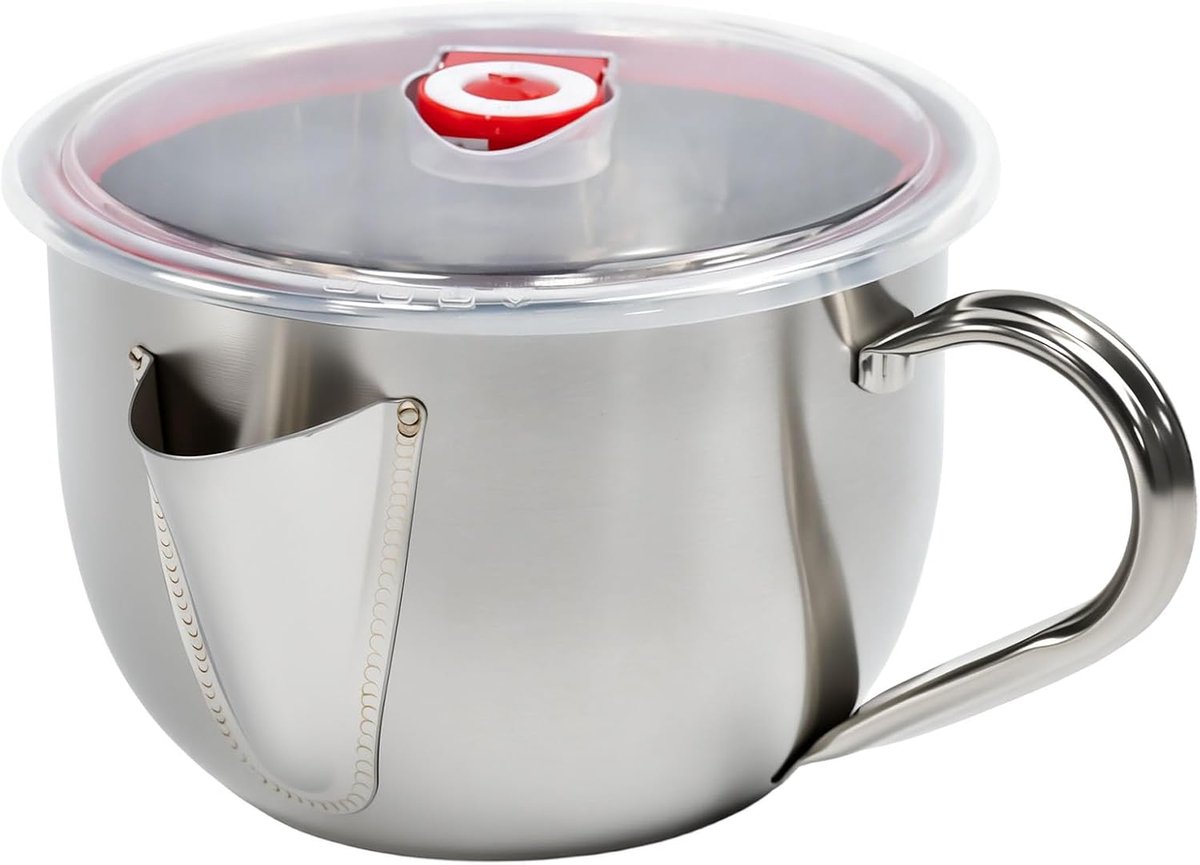 roestvrij staal, 304, sauskan, 1000 ml, sauskan, vetscheider met deksel en borstel, multifunctionele vetscheider, geschikt voor inductiekookplaat, keuken, oliefilterkan