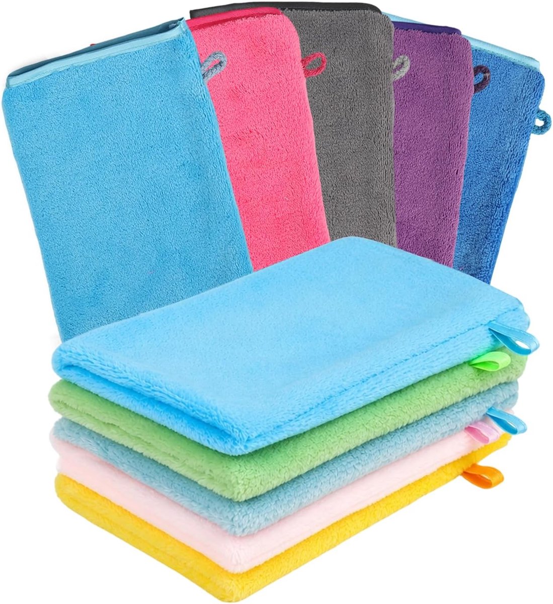 Washandjes, washandjes lichaam, washandjes gezicht, zachte huidvriendelijke washandjes microvezel met ophangoog, washandschoenen voor badkamer en reiniging, 15 x 20 cm