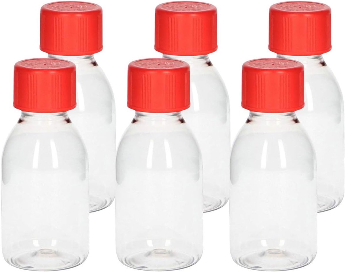 Set van 6 lege plastic flessen om te vullen, 100 ml, transparante kunststof vulflessen met drukknop-draaideksel, medicijnflessen, navulflessen, kleine lege flesjes, 100 ml
