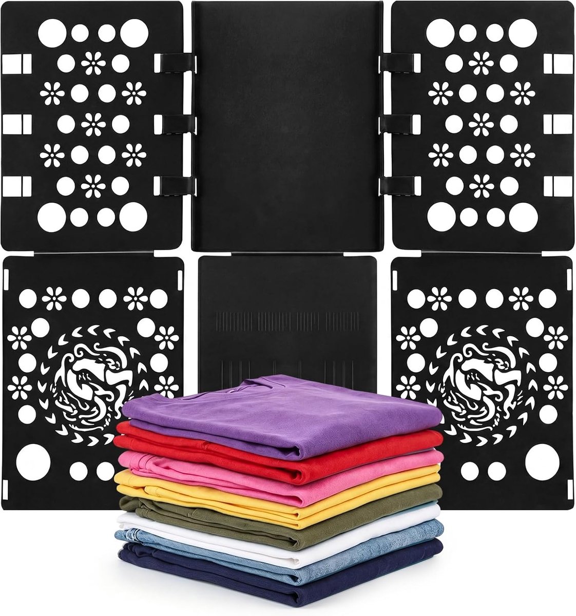 kleding, wasvouwplank van PP, kledingvouw voor T-shirts, overhemden, broeken en truien, opvouwbare washulp voor volwassenen en kinderen, 68 x 58 cm, zwart