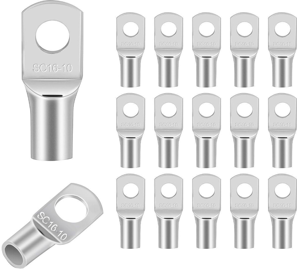 15 Stuks Ringkabelschoenen SC16-10 Koperlegering Zilver | Krimpverbinders Voor Batterij- En Industriële Kabels