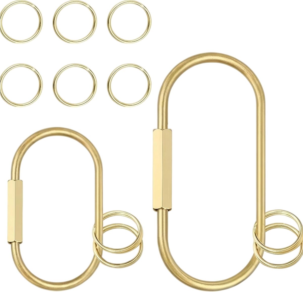 Sleutelhanger, 2 stuks Goudkleurige Karabijnhaak & Sleutelring van Messing, Sleutelclip met 10 O-ringen voor Tas- en Handtasversieringen
