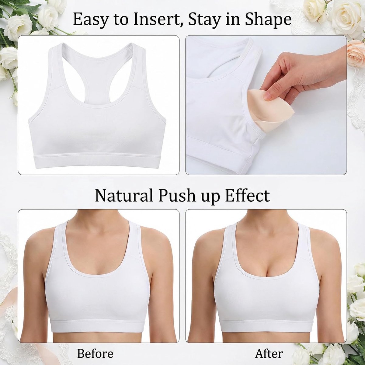 3 paar bh-pads, push-up pads, sport-bh-inzetstukken, borstvergroters voor dames, ademende inzetstukken, badpakpads, vergroten direct de cupmaat (beige)