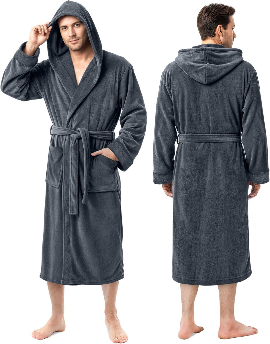 Threads Ny Threads Hooded Bathrobe heren Fleece badjas met capuchon