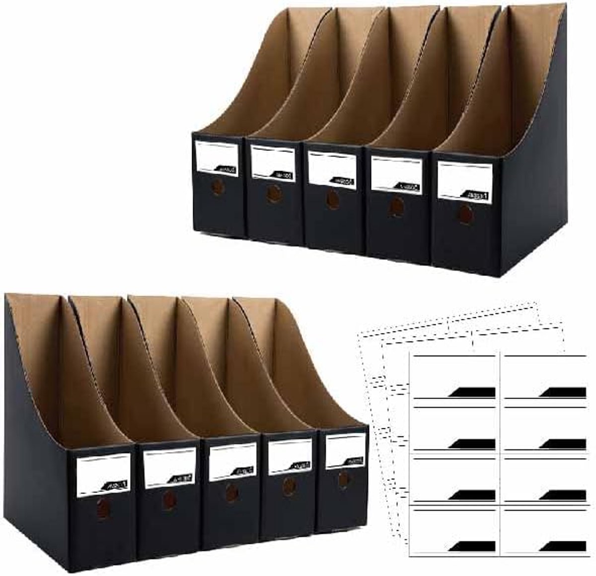12 stuks zwarte kartonnen tijdschriftenhouder, premium tijdschriftenhouder, tijdschriftenorganizer, tijdschriftenopbergdoos, groot volume tijdschriftenorganizer als boekbakken of maphouder voor