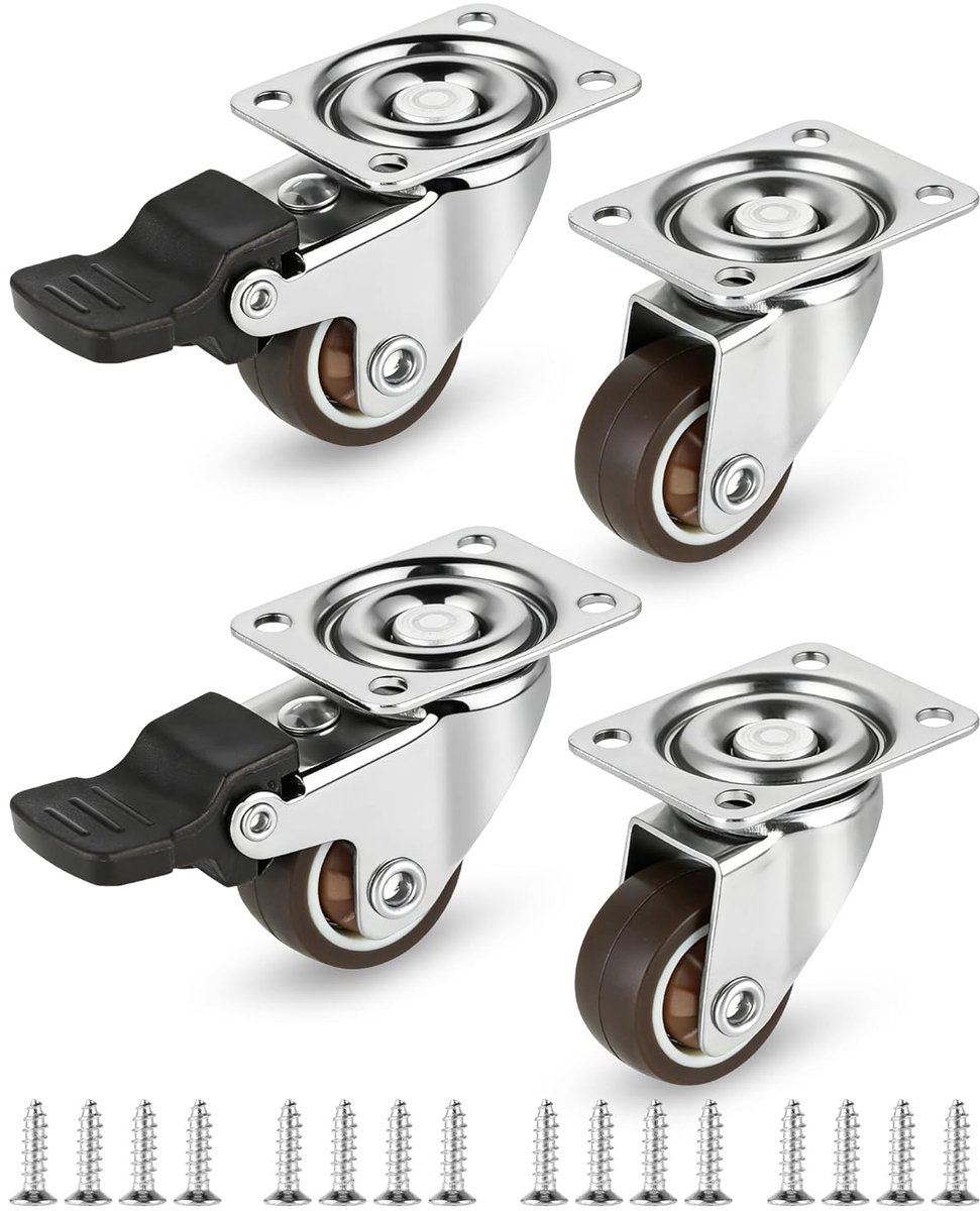 meubelwielen klein 1 inch - set van 4 zwenkwielen (2x meubelwielen met rem), massief rubberen transportwielen, meubelwielen voor meubels en palletmeubels, incl. 20 schroeven