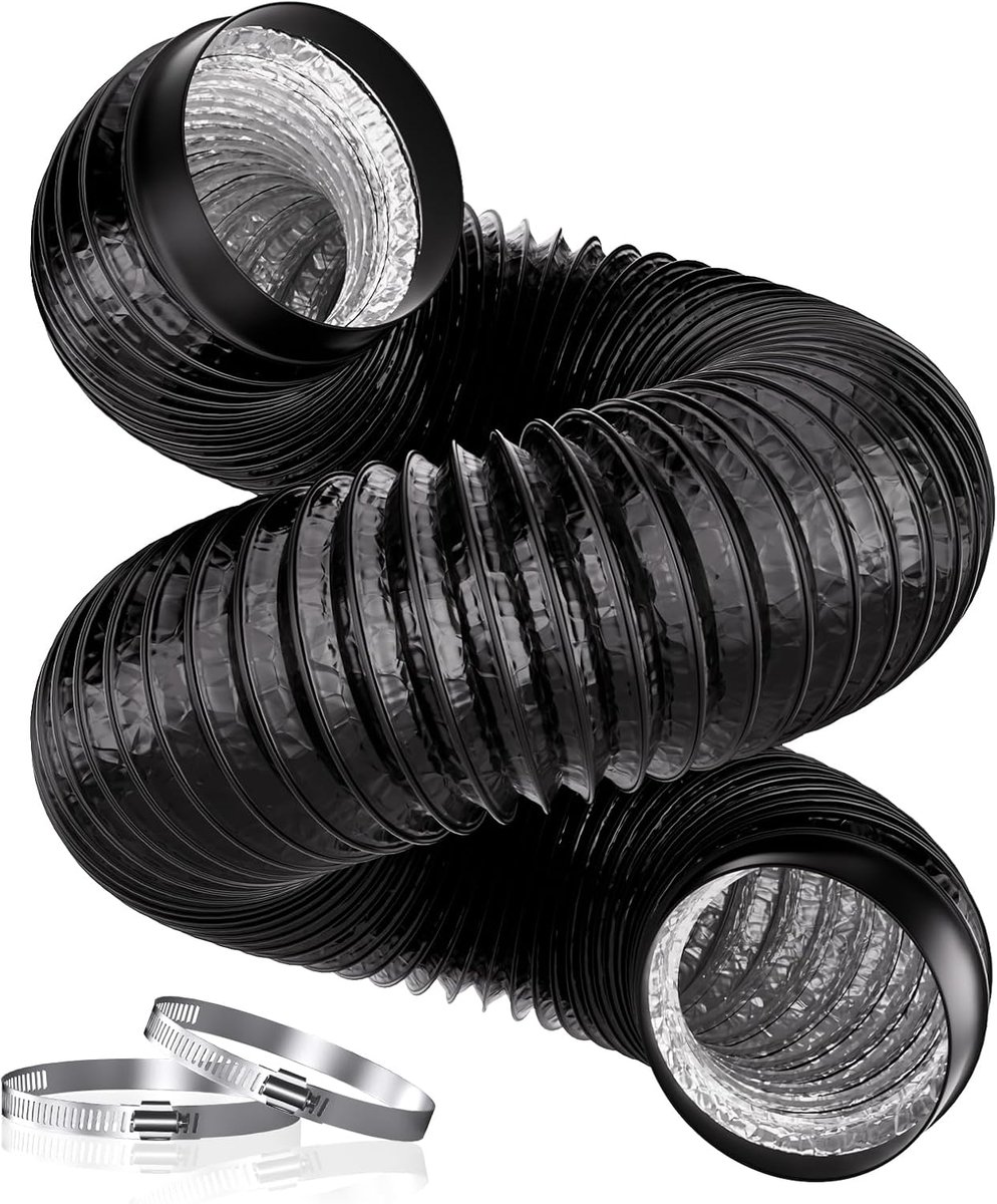 Power Afvoerslang, 150 mm, 3 m, pvc-aluminium buis, afvoerbuis met 2 slangklemmen voor afzuigkap, buisventilator, droger, afvoerventilator, zwart