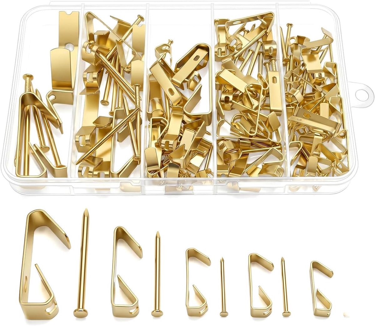 150 stuks set lijstophanghaken, fotohaken voor aan de muur, stevige lijstophanghaken met spijkers, ophanghaken voor foto’s, voor het ophangen van foto’s, spiegels en schilderijen (goud)