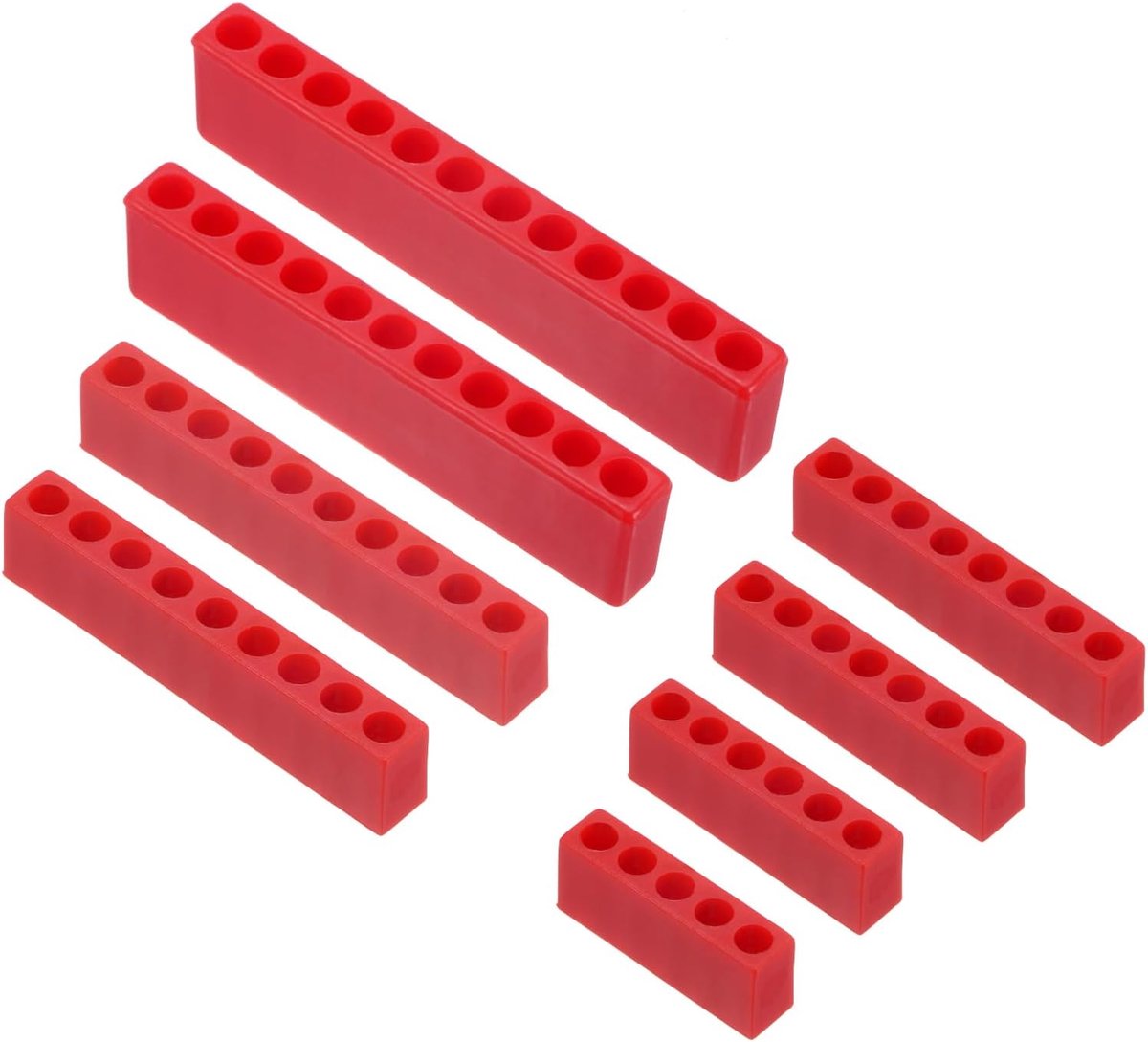 8 stuks zeskantige schacht-bithouders, kunststof organizer, 5-12 gaten, 12/32 inch, bithouder voor boor voor elk metaal, 5/32 gebruik, rood