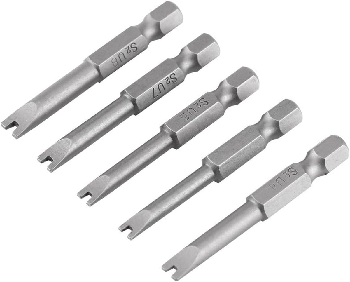 Set Van 5 Stks 50mm 1/4"Magnetische Schroevendraaierbits Hex Schacht Schroevendraaier Hoofd U-Vorm Voor Elektrische Schroevendraaier U4-U8