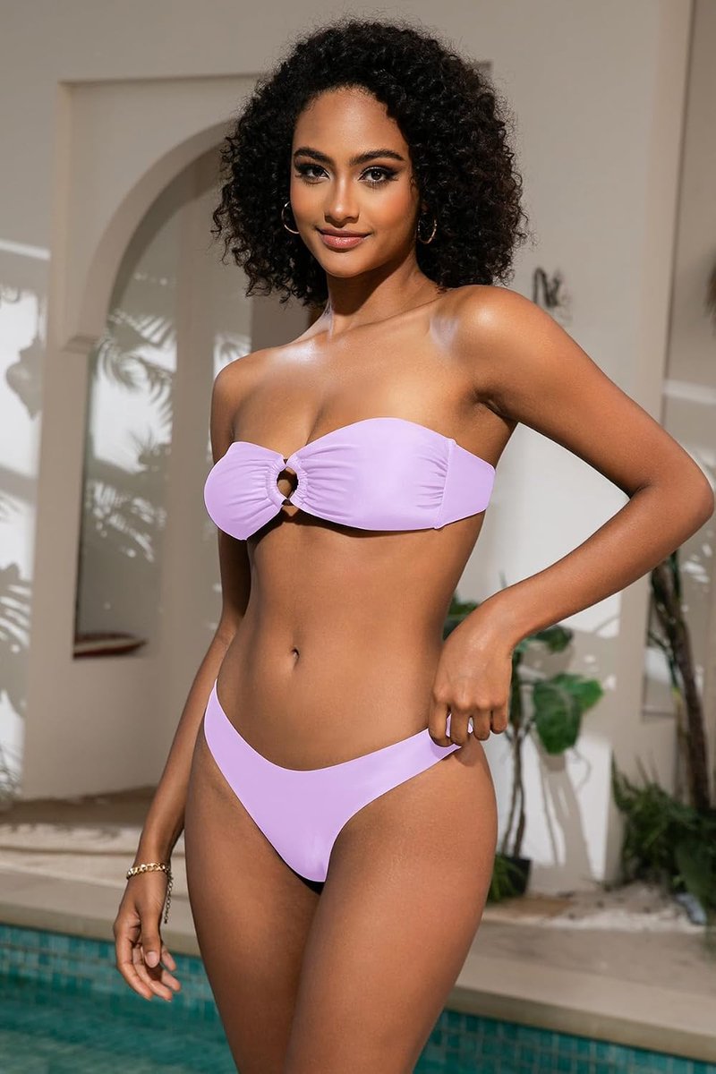 Dames O-ring veterschoen bandeau bikini set badpak rugvrij strapless sexy strandkleding high cut tweedelige badmode