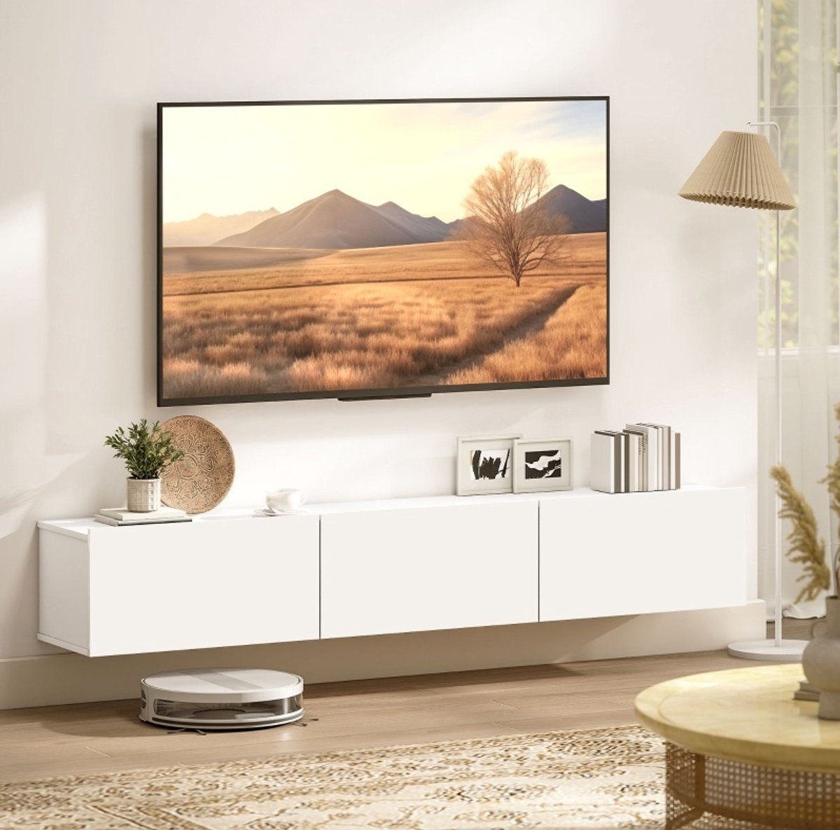 REDOM - Tv meubel - Wandmontage - 3 kleppen - Soft-close scharnieren - Scandinavisch & Basic - Woonkamer - Spaanplaat - Wit - 180 x 31,5 x 29,8 cm