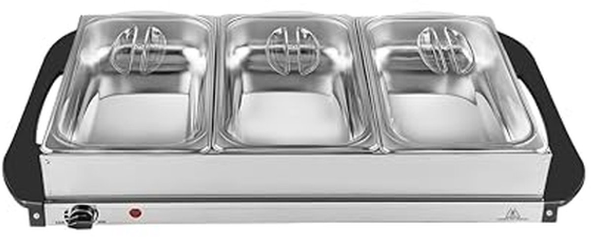 Buffetwarmer Warmhoudplaat - Chafing Dish Warmhoudbak - Feestjes Buffet - 2-in-1 Functie - 75 liter - Zilver