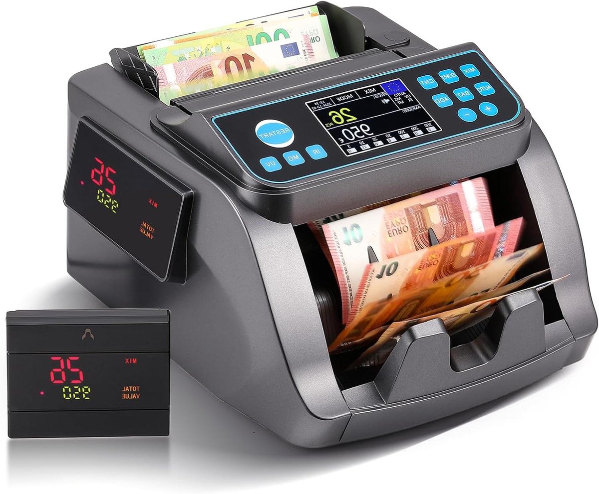 Geldtelmachine - Bankbiljetenteller - Geld Verwerken - 5 Soorten Verval Detectie - 1000 Biljetten/Minuut - Wit