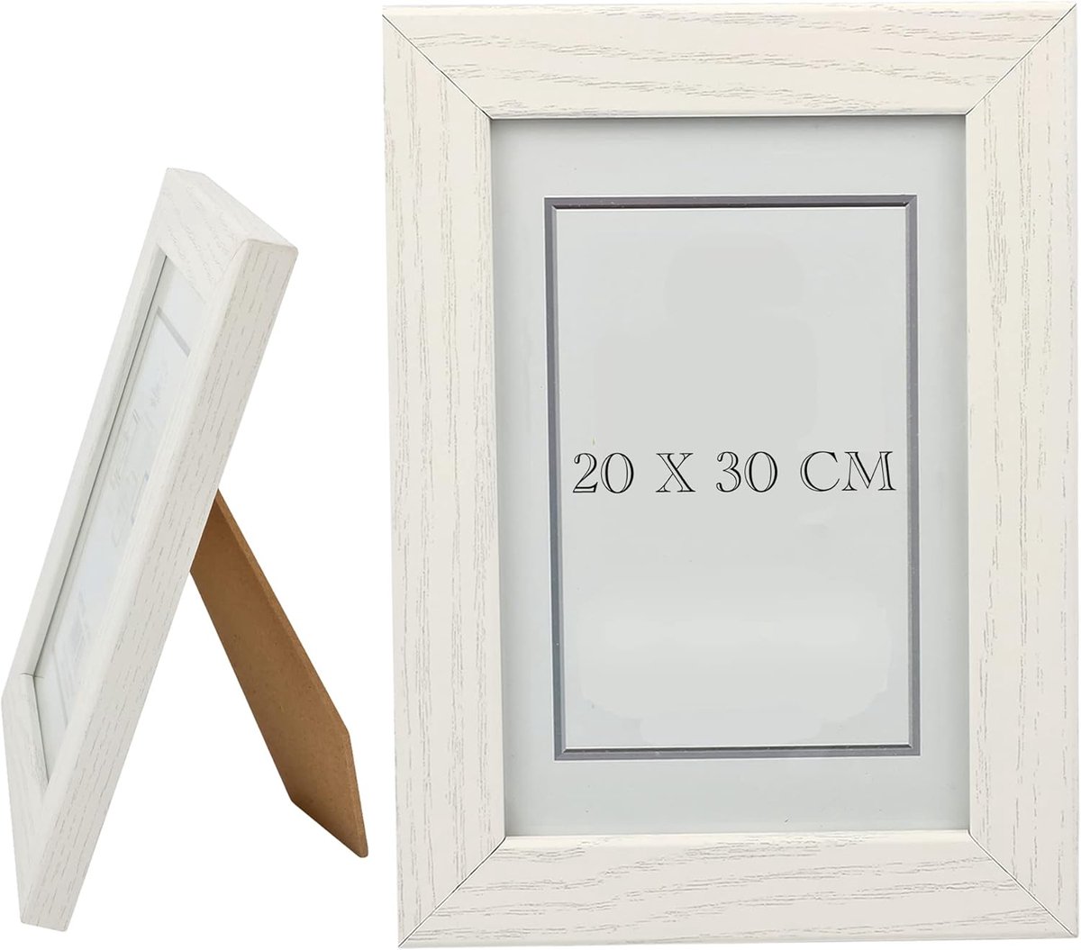 SnelShoppen - Fotolijst 20x30 cm Wit Hout met Houder, Houten Fotolijst met Glasplaat voor Tafel en Wand, Elegant Design voor Foto's en Certificaten