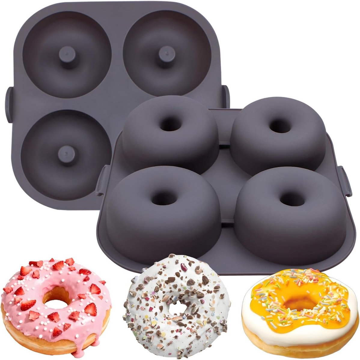 SnelShoppen - Silicone Donut Mallen voor Airfryer, 1 Stuk Set, 4 Caviteiten, Antiaanbaklaag, Donut Pannen met Handvat, Donut Bagel Bakvorm voor Muffin
