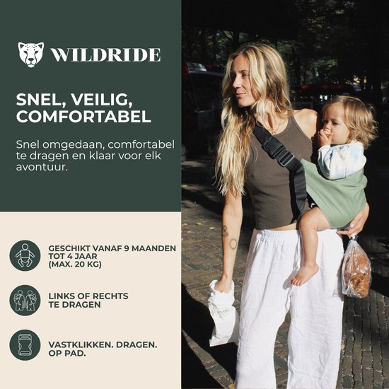 Wildride® Kinderdrager Koffie - 100% Katoen - Lichtgewicht & Draagbaar - Heupdrager Voor Kinderen van 9 Maanden tot 4 Jaar - Draagzak voor Baby en Peuter - Baby Carrier - Tot 20 kg