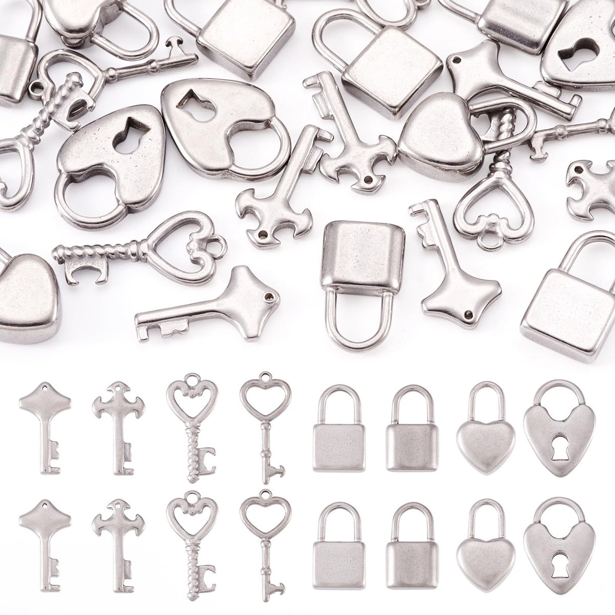 24 Stks RVS Sleutel & Lock Charms Gemengde Vorm Liefde Hart Vorm Lock & Sleutel Bengelen Charms voor DIY Armband Ketting Sieraden Maken