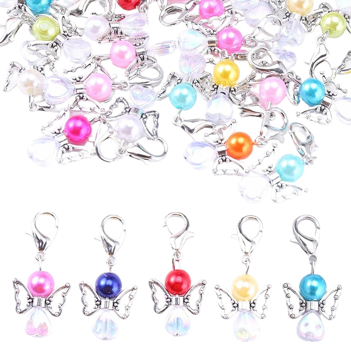 30 stks beschermengel DIY Make Set Sleutelhanger Engel Charm Parel Witte Engel Hanger voor DIY Bruiloft Verjaardagsfeest Sieraden Ketting Crafting