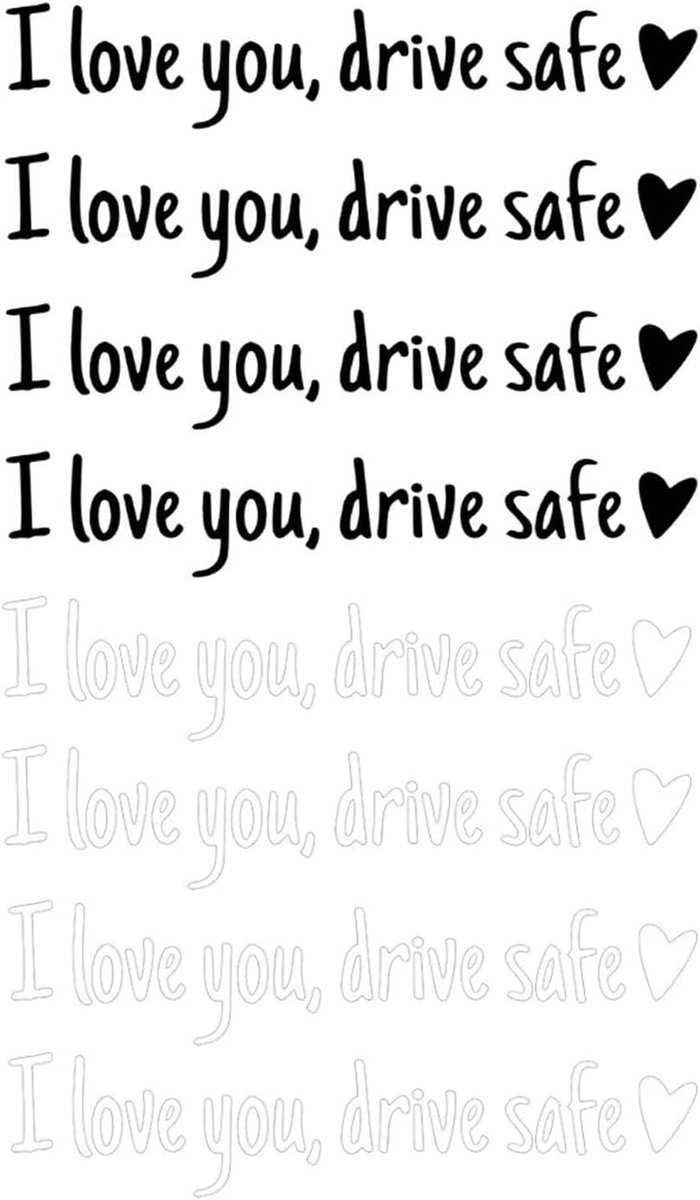 SnelShoppen - 8 Stuks I Love You Rijd Veilig Stickers, Hart Stickers voor Achteruitkijkspiegel, Auto Raam, Veiligheidsboodschap, Hoogwaardige Material