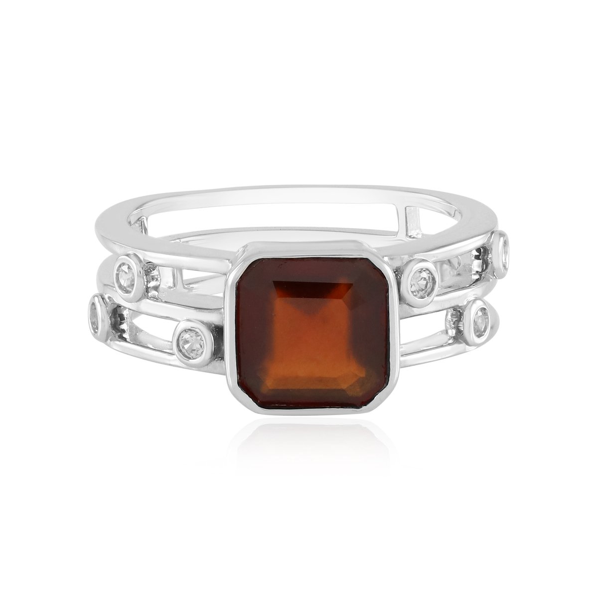 Cavill - 925 Sterling Zilver Ring met 2,55 ct Hessoniet Granaat & 0,19 ct Zirkonia - Platina Afwerking - Elegante Asscher Slijpvorm
