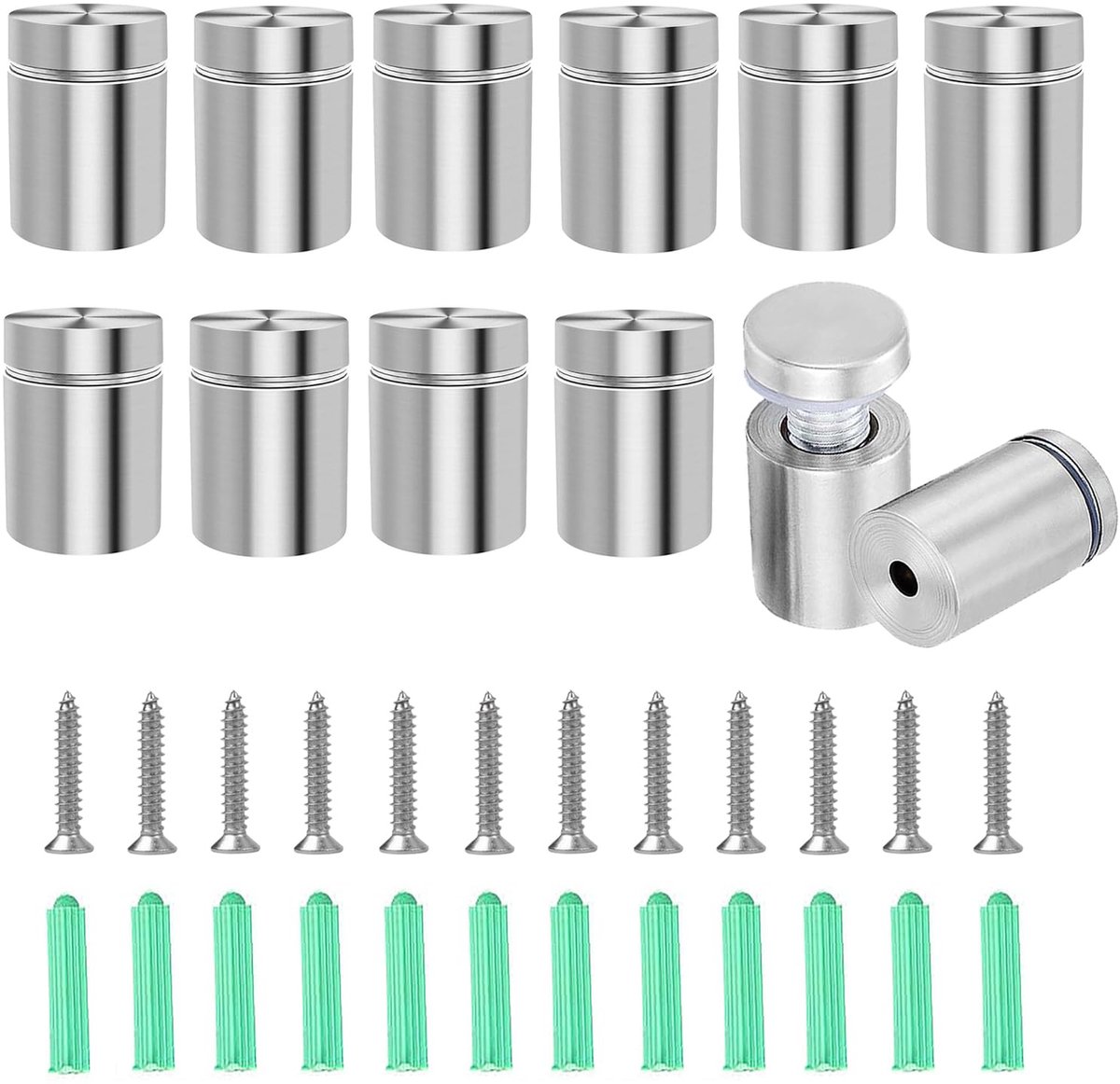 12 Sets 19x 26mm Reclame Schroeven Nagels Teken Afstandelijke Schroeven Muurbevestiging Advertentie Bevestigingen Bouten Voor Montage Bevestiging Glazen Billboard Fotolijst (Zilver)