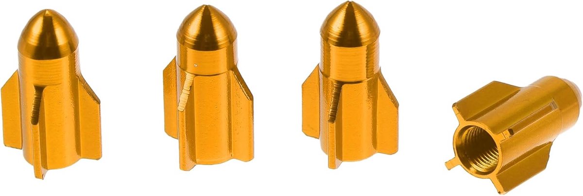 4 Stks Decoratieve Band Valve Stem Caps Raket Stijl 27Mm Band Valve Dust Covers Voor De Meeste Auto Truck Gold Tone Aluminiumlegering