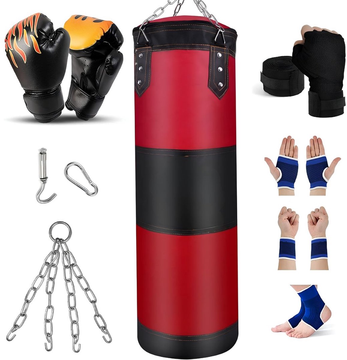 NIVA® Bokszak - Ongevulde Bokszak Set - Zware Bokszak - Rood/Zwart - 35cm x 35cm x 120cm