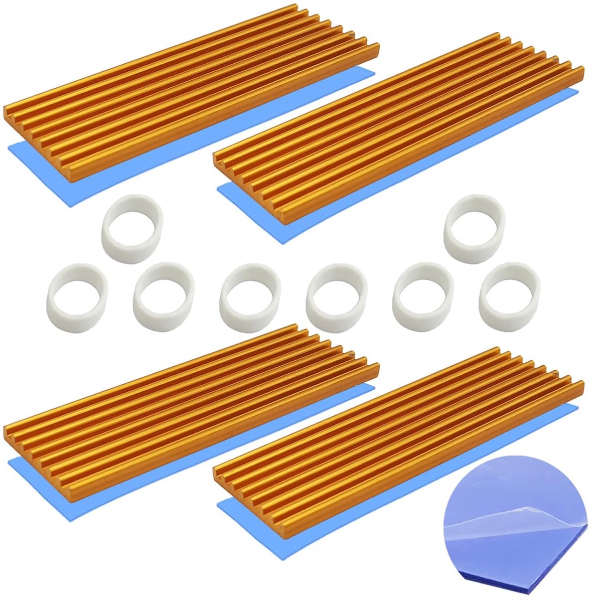 koellichaam, CTRICALVER 4 stuks M.2 SSD koellichaam, 70 mm × 22 mm × 3 mm aluminium koeler, met siliconen warmtegeleidingspad voor M.2 2280 SSD (goud)