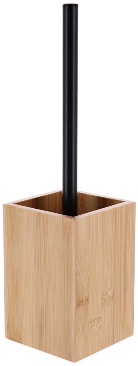 Tendance toiletborstel cuba - bamboe/staal - vierkant - H35 x D10 cm - wc borstel
