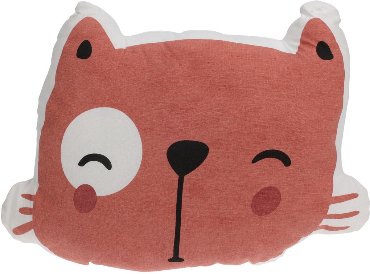 Home & Styling Dieren sierkussen kinderkamer - Katje / poes - terra - 35 x 40 x 8 cm - polyester