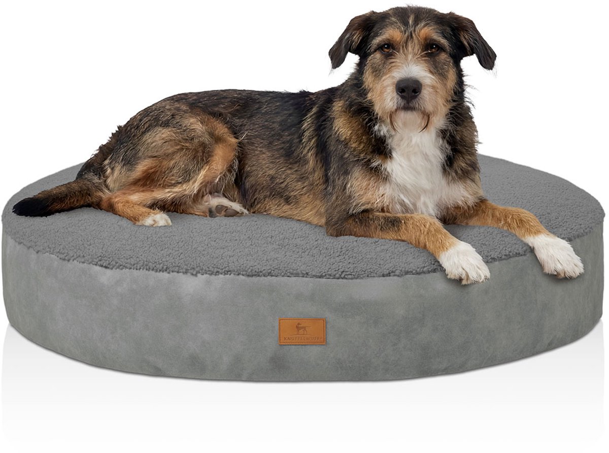 Knuffelwuff rond hondenbed Bolster van knuffelzachte teddystof met zijwanden in suède-look Ø100cm Grijs