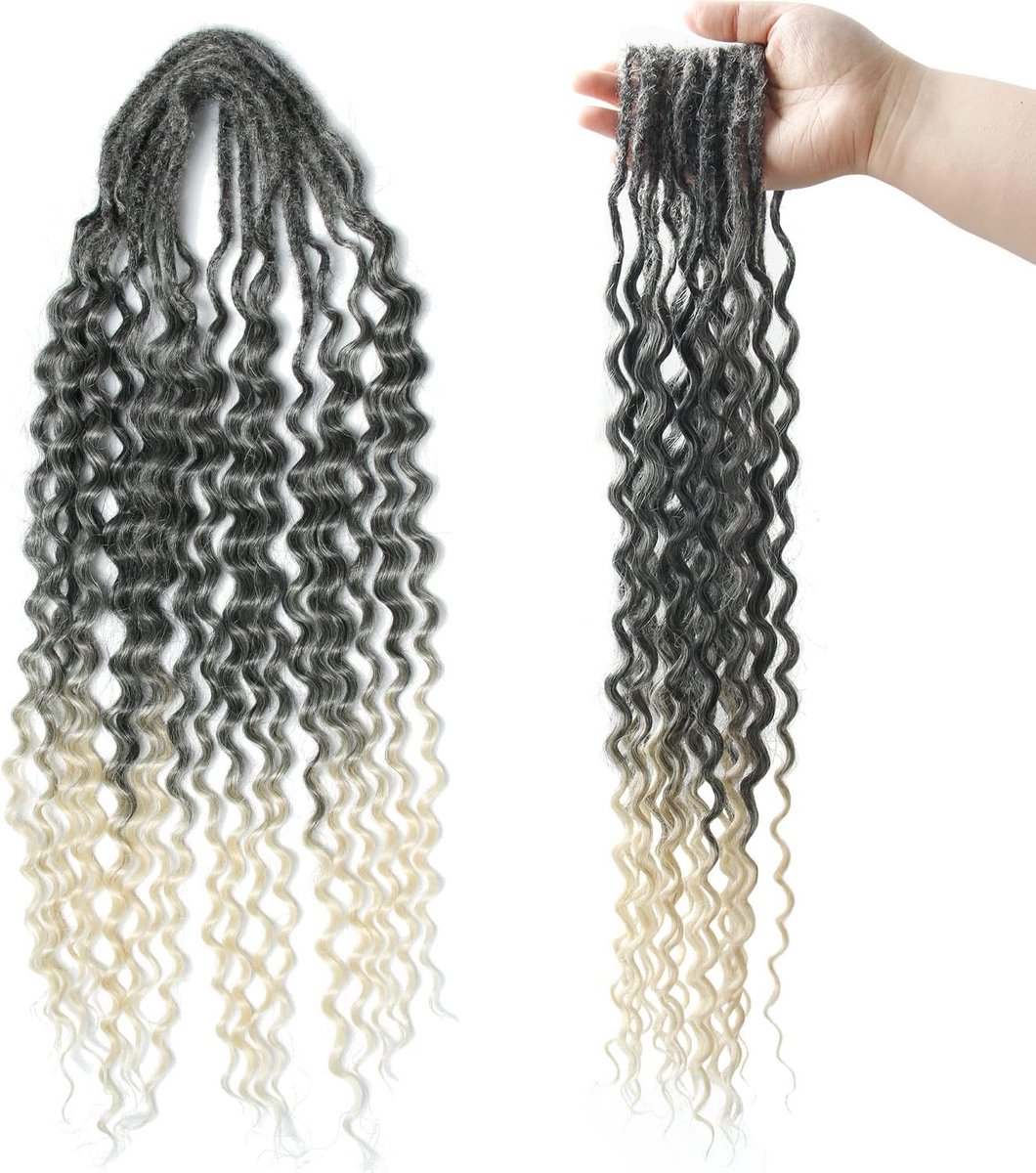 Dreadlock Extensions 24 Inch Dubbel Eindig, 0.5cm Dun, Krullend en Zacht, 15 Strengen Synthetisch Wavy Dreads